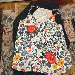 LOFT Floral Print Camisole with Red and Yellow Accents